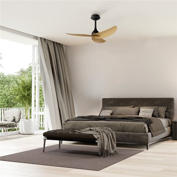 Ventilador  de techo sin luz, con 3 palas madera y blanco IPANEMA, 32W, Ø106cm, mando a distancia