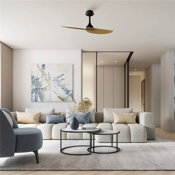 Ventilateur de plafond sans lumière, 32W IPANEMA, Ø106cm blanc et 2 pales en bois, avec télécommande