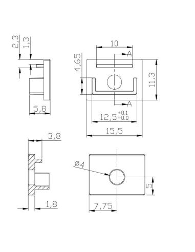Tapa blanca con agujero para perfil de empotrar en escayola/yeso 2000*35*11mm -TIRAS LED STRIPS-medidas
