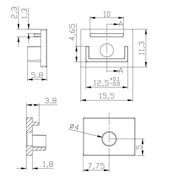 Tapa blanca con agujero para perfil de empotrar en escayola/yeso 2000*35*11mm -TIRAS LED STRIPS-medidas