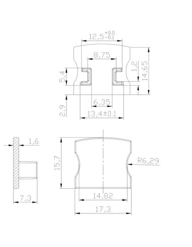 Tapa blanca sin agujero para perfil de aluminio 2000*17.1*15,3mm-TIRAS LED STRIPS-medidas