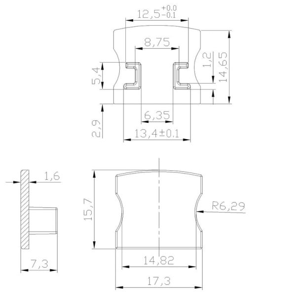 Tapa blanca sin agujero para perfil de aluminio 2000*17.1*15,3mm-TIRAS LED STRIPS-medidas