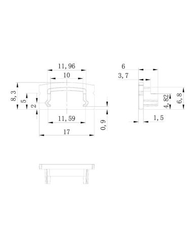 Tapa de perfil sin agujero aluminio negro 2000*17.1*8.5mm -TIRAS LED STRIPS-medidas