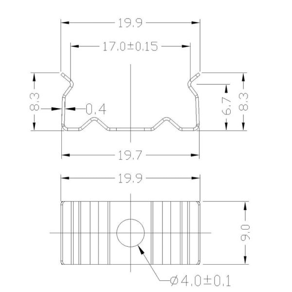 Clip de fixation en acier inoxydable 2000 x 17,3 x 15,3 mm - Bandes LED - dimensions