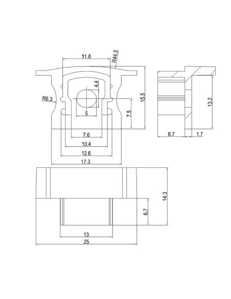 Tapa blanca con agujero para perfil de aluminio empotrable 2000*17.3*15,3mm -TIRAS LED STRIPS-medidas