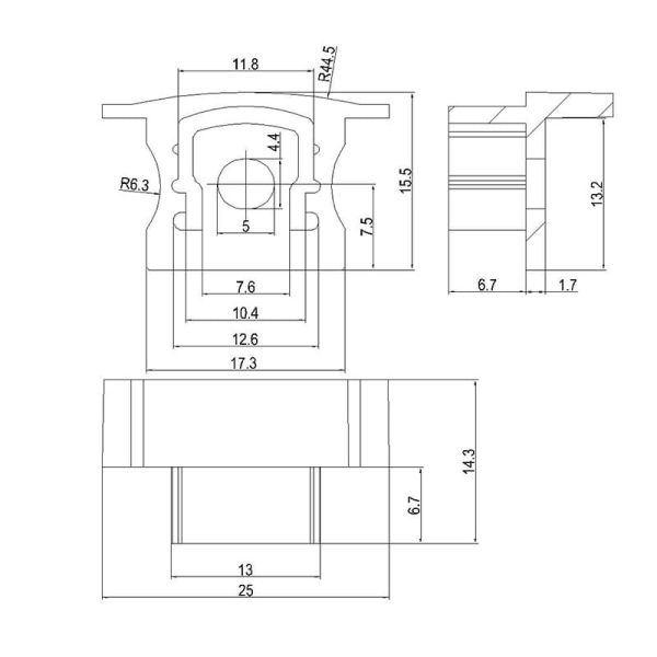 Tapa blanca con agujero para perfil de aluminio empotrable 2000*17.3*15,3mm -TIRAS LED STRIPS-medidas