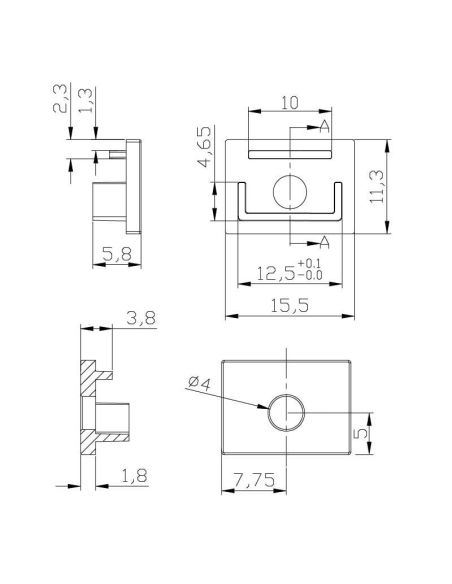 Cache blanc avec trou pour profilé encastré en plâtre/gypse 2000 x 56 x 15 mm - BANDES LED - dimensions