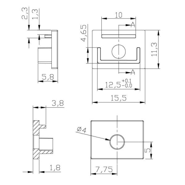 Cache blanc avec trou pour profilé encastré en plâtre/gypse 2000 x 56 x 15 mm - BANDES LED - dimensions