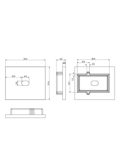 Cache blanc avec trou pour profilé de sol 2000 x 21,3 x 26 mm - BANDES LED - dimensions