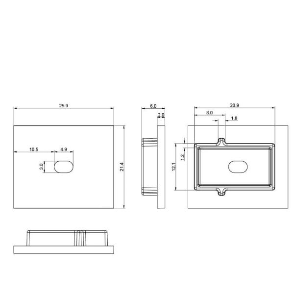 Cache blanc avec trou pour profilé de sol 2000 x 21,3 x 26 mm - BANDES LED - dimensions