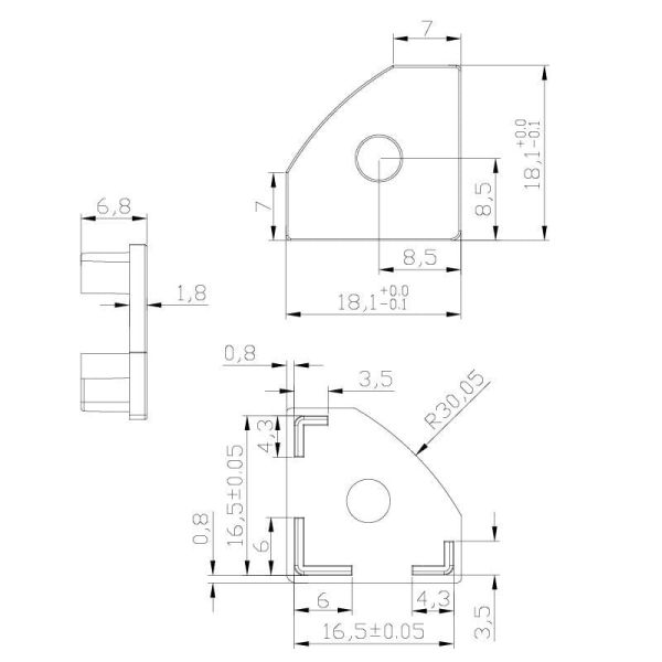 Cache noir avec trou pour profilé d'angle 2000 x 18 x 18 mm - BANDES LED - dimensions