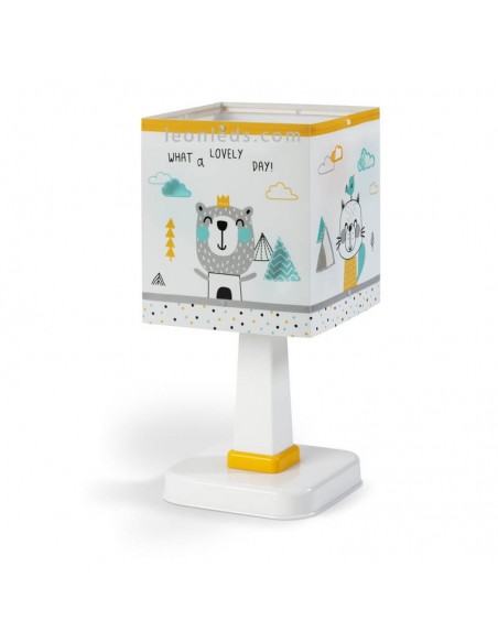 Lámpara de Sobremesa Blanca y amarilla de diseño infantil cuadrada barata Serie Hello Little de dalber | LeonLeds Iluminación