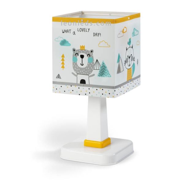 Lámpara de Sobremesa Blanca y amarilla de diseño infantil cuadrada barata Serie Hello Little de dalber | LeonLeds Iluminación