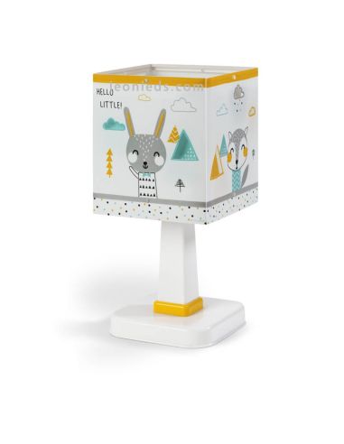 Lampe de table blanche et jaune de conception carrée pas cher pour enfants série Hello Little de dalber | Éclairage LeonLeds