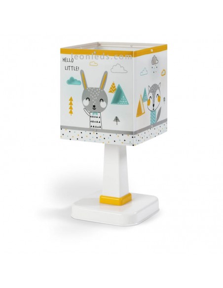 Lámpara de Sobremesa Blanca y amarilla de diseño infantil cuadrada barata Serie Hello Little de dalber | LeonLeds Iluminación
