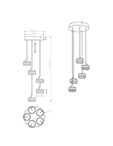 Lámpara de techo con plafón 5 luces LED DIOS 800lm, regulable 2300+3000+4000K IP20