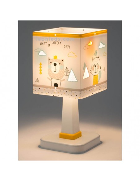 Lámpara de Sobremesa Blanca y amarilla de diseño infantil cuadrada barata Serie Hello Little de dalber | LeonLeds Iluminación