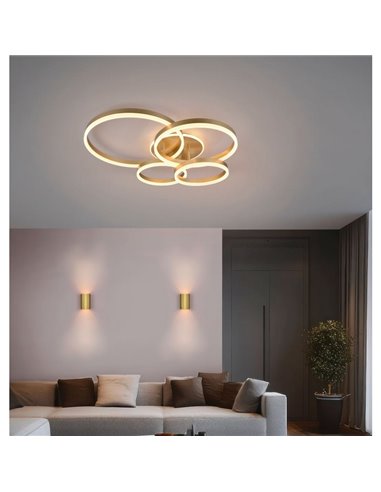 Plafonnier doré DRAKE avec plusieurs cercles 50W 5850lm, dimmable 2700 - 6500K 80x70cm IP20