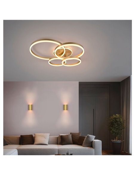 Plafón de techo DRAKE dorado varios círculos 50W 5850lm, regulable 2700 - 6500K 80x70cm IP20