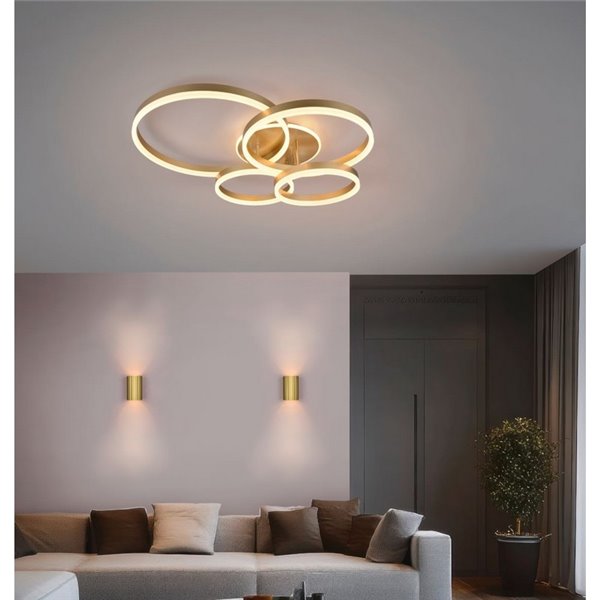 Luminária de teto DRAKE dourada com vários círculos 50W 5850lm, regulável 2700 - 6500K 80x70cm IP20