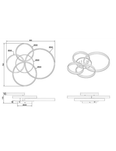 Plafón de techo DRAKE dorado varios círculos 50W 5850lm, regulable 2700 - 6500K 80x70cm IP20