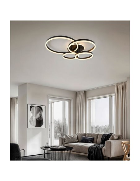 Luminária de teto DRAKE com vários círculos 50W 5850lm, regulável 2700 - 6500K 80x70cm IP20 preta