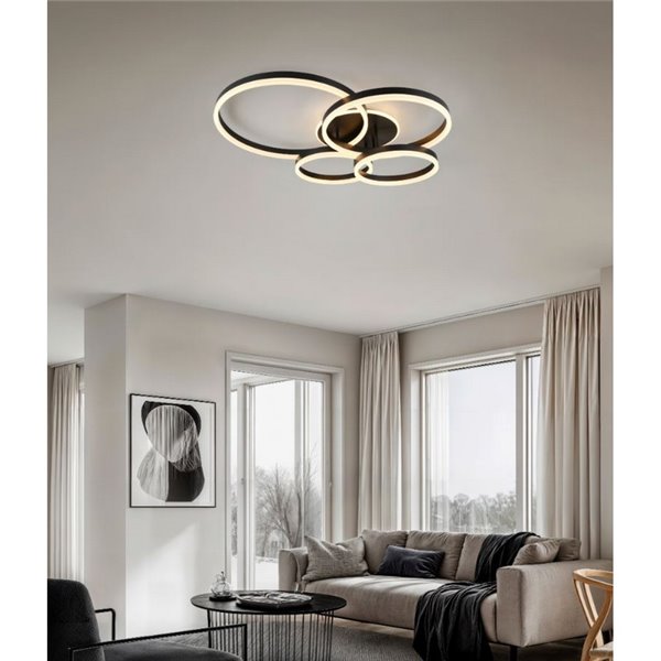 Plafón de techo DRAKE varios círculos 50W 5850lm, regulable 2700 - 6500K 80x70cm IP20 Negro