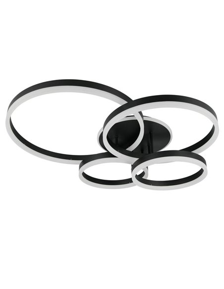 Plafonnier DRAKE avec cercles variés 50 W 5 850 lm, intensité variable 2 700 - 6 500 K 80 x 70 cm IP20 Noir