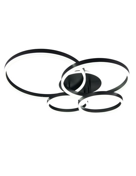 Plafonnier DRAKE avec cercles variés 50 W 5 850 lm, intensité variable 2 700 - 6 500 K 80 x 70 cm IP20 Noir