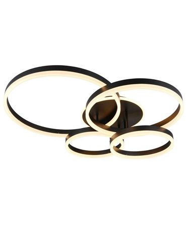 Plafonnier DRAKE avec cercles variés 50 W 5 850 lm, intensité variable 2 700 - 6 500 K 80 x 70 cm IP20 Noir