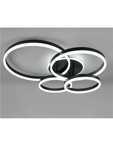 Plafonnier DRAKE avec cercles variés 50 W 5 850 lm, intensité variable 2 700 - 6 500 K 80 x 70 cm IP20 Noir