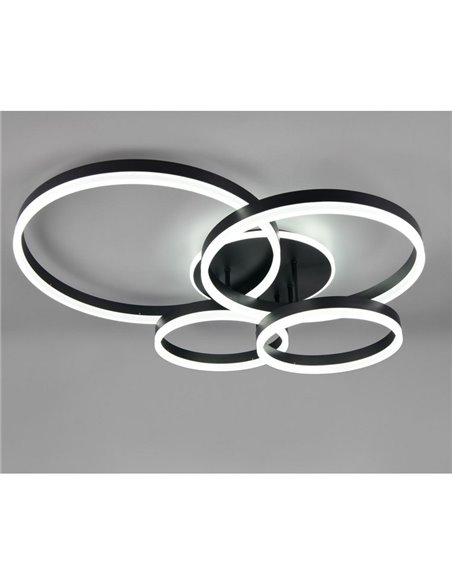 Plafonnier DRAKE avec cercles variés 50 W 5 850 lm, intensité variable 2 700 - 6 500 K 80 x 70 cm IP20 Noir