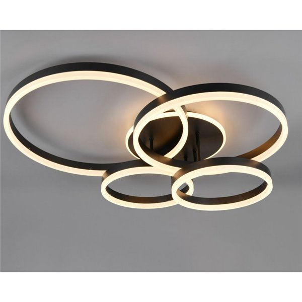 Plafonnier DRAKE avec cercles variés 50 W 5 850 lm, intensité variable 2 700 - 6 500 K 80 x 70 cm IP20 Noir