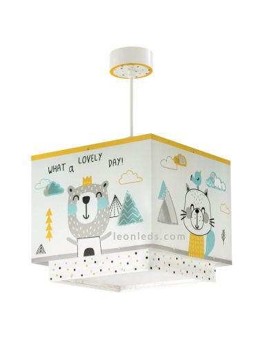 Lámpara de diseño infantil para techo cuadrada blanca y amarilla serie Hello Little | LeonLeds Iluminación