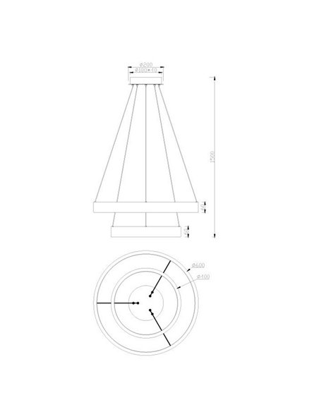 Lámpara de techo LYNWOOD 2 luces, 60cm diámetro, altura ajustable 37W 4300lm, luz cálida 3000K IP20