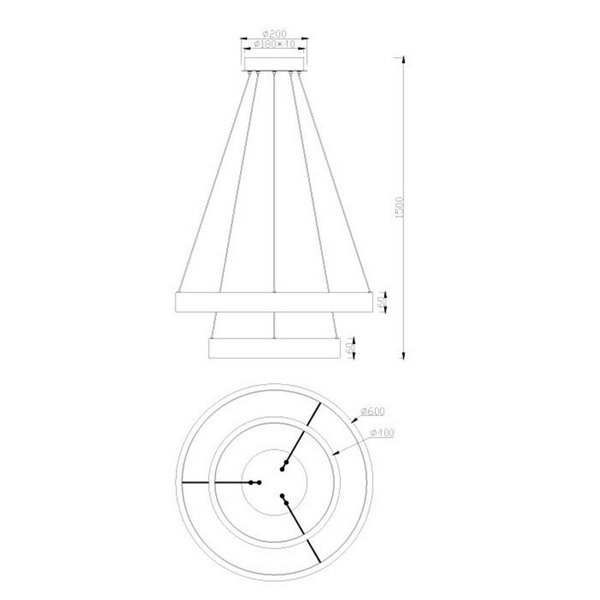 Lámpara de techo LYNWOOD 2 luces, 60cm diámetro, altura ajustable 37W 4300lm, luz cálida 3000K IP20