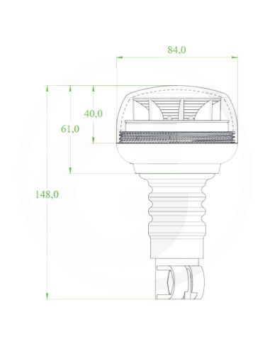 Medidas Rotativo LED Ámbar Mini 12/24V con Luz Giratoria y Doble Destello IP66 | 148mm y Ø84mm