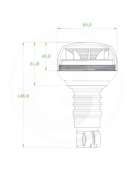 Medidas Rotativo LED Ámbar Mini 12/24V con Luz Giratoria y Doble Destello IP66 | 148mm y Ø84mm