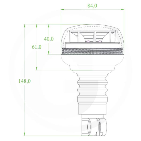 Medidas Rotativo LED Ámbar Mini 12/24V con Luz Giratoria y Doble Destello IP66 | 148mm y Ø84mm