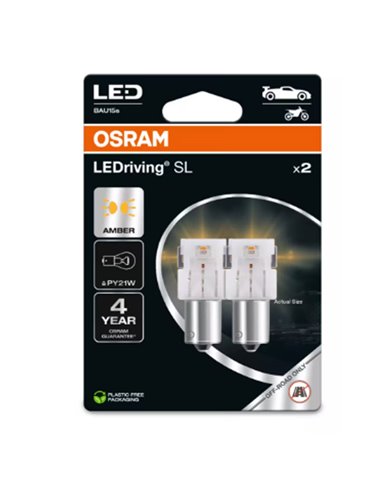 Pacote de 2 lâmpadas LED para piscas compatíveis com PY21W LEDriving SL BAU15s, Âmbar, 1,3 W, 7507DYP-2BL