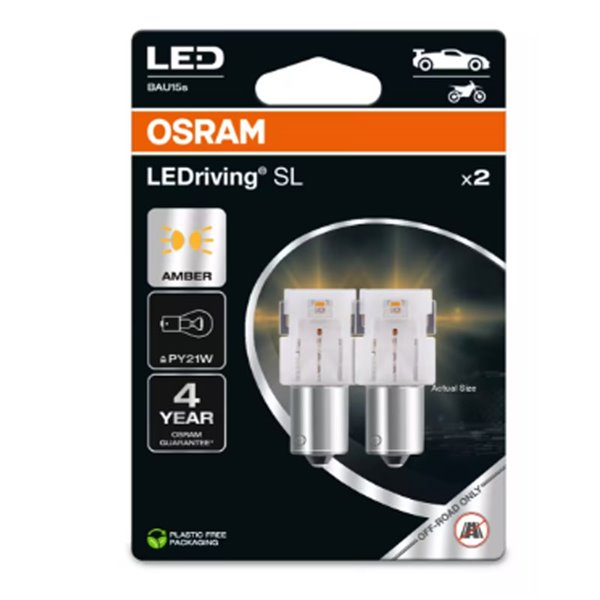 Pacote de 2 lâmpadas LED para piscas compatíveis com PY21W LEDriving SL BAU15s, Âmbar, 1,3 W, 7507DYP-2BL