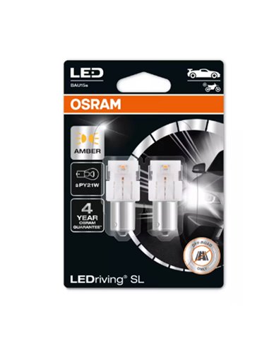 Pack de 2 bombillas LED intermitentes compatible con PY21W LEDriving SL BAU15s, Amber ,1,3W, 7507DYP-2BL