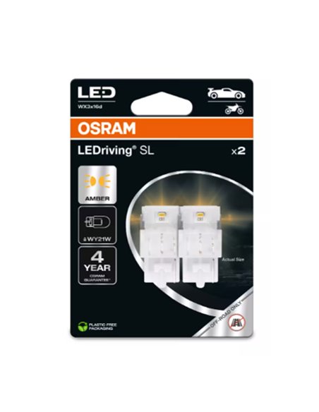Pacote de 2 lâmpadas LED para piscas compatíveis com o WY21W LEDriving® SL WX3x16d, Âmbar, 1,3 W, 7504DYP-2BL