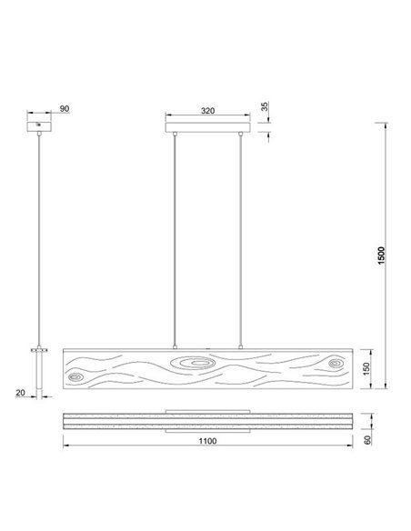 Luminária de teto linear KALEA, madeira natural, 39W, 4800lm, 3000K, IP20