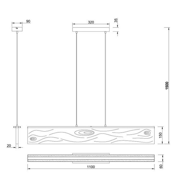 Plafonnier linéaire KALEA, bois naturel, 39W, 4800lm, 3000K, IP20