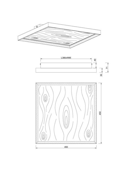 Plafón de techo LED cuadrado 45x45cm KALEA madera natural 41W 4800lm 3000K IP20