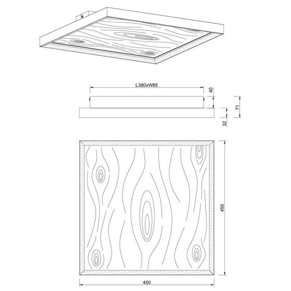 Plafón de techo LED cuadrado 45x45cm KALEA madera natural 41W 4800lm 3000K IP20