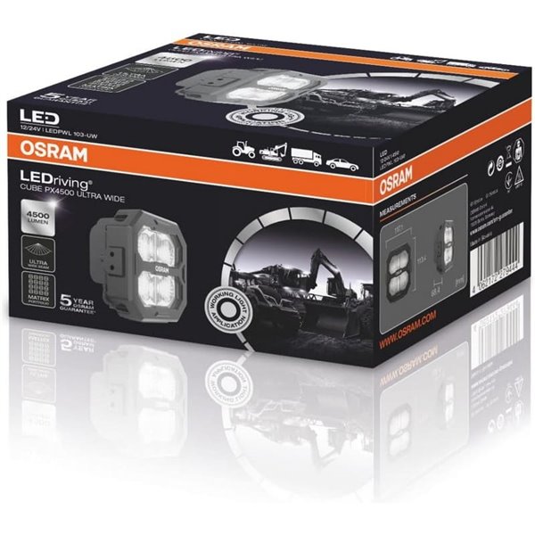 Luminária de Proximidade LED LEDriving® Cube PX4500 Quadrada Ultra Larga, LEDPWL 103-UW, Feixe de 70 m, 6000 K, 45 W, 12/24 V
