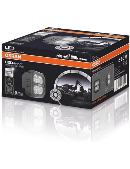 Faro de trabajo LED cuadrado LEDriving® Cube PX4500 Wide (ancho), alcance 60m, 6000K, 45W, 12/24V