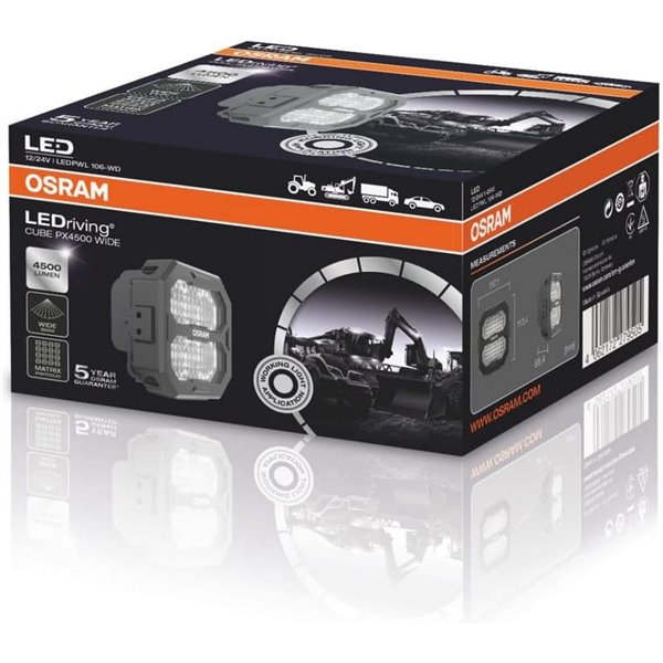 Faro de trabajo LED cuadrado LEDriving® Cube PX4500 Wide (ancho), alcance 60m, 6000K, 45W, 12/24V